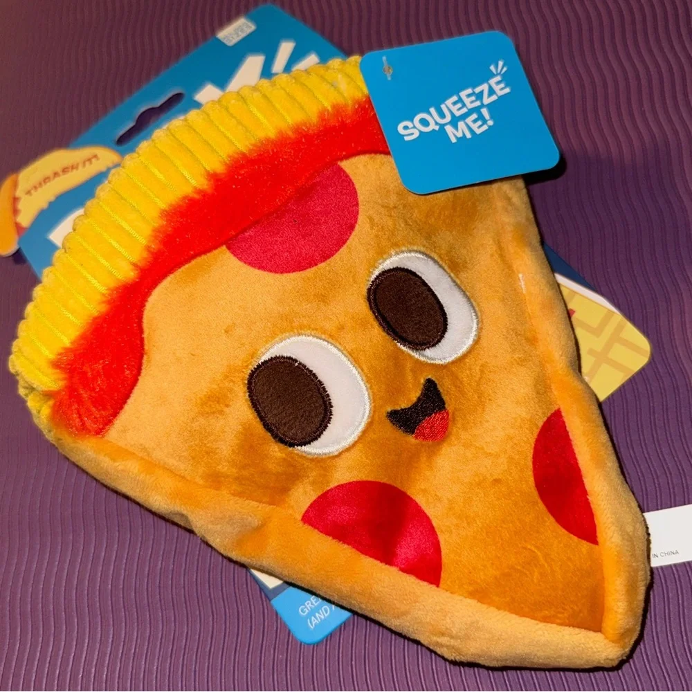 BARK Signore Pizza Face Plush Dog Toy, crinkle and squeak, multiple textures NEW